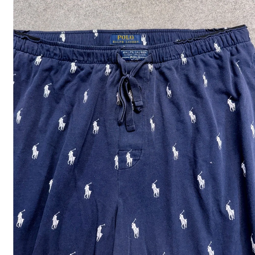 Polo Ralph Lauren Men's Navy Pony Print Pajama Lounge Pants Cotton Size Large
